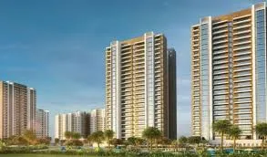 DLF Privana North modern high-rise residential complex with landscaped gardens, palm trees, and contemporary architecture